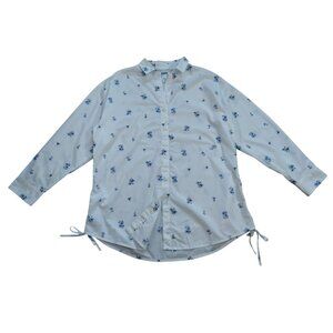 PINK Victoria Secret Floral Button Up Shirt Side Tie Long Sleeve Cotton S.